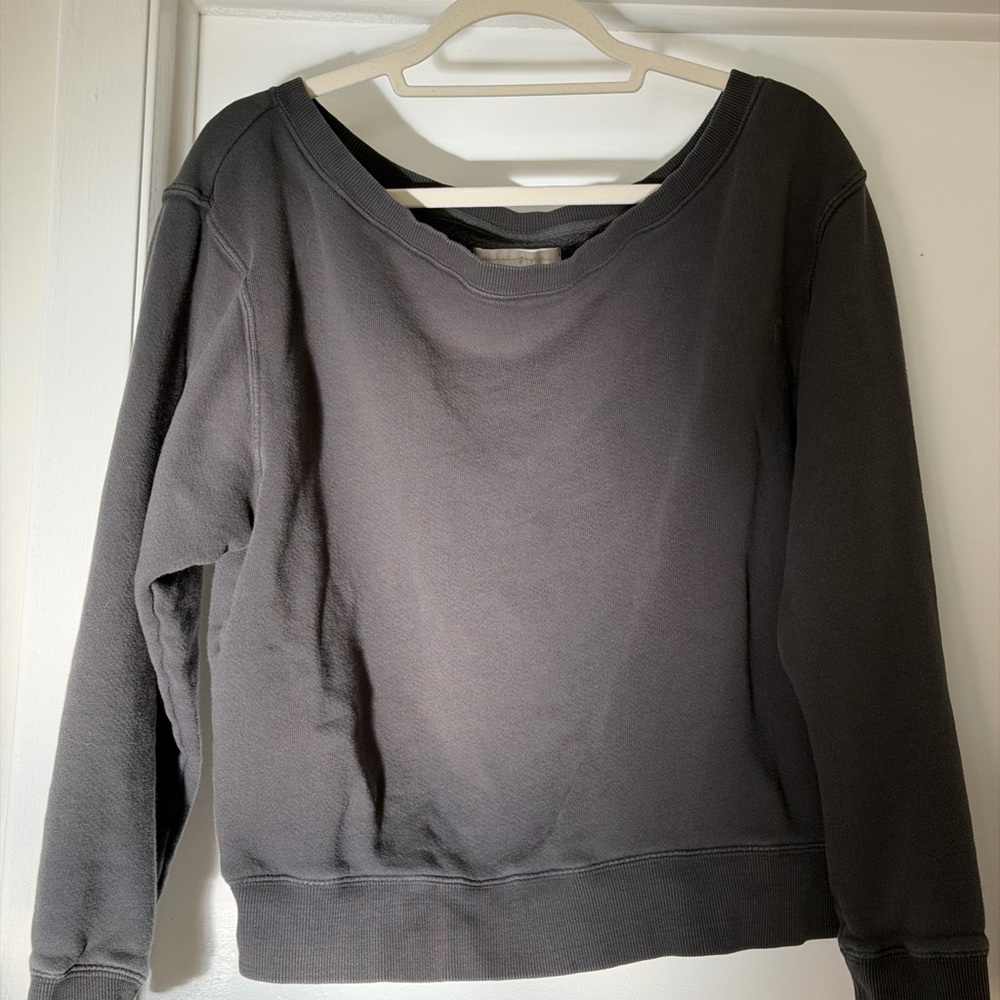 Spiritual Gangster Off-Shoulder Sweatshirt — Charcoal Gray — Women’s L Fits S/M
